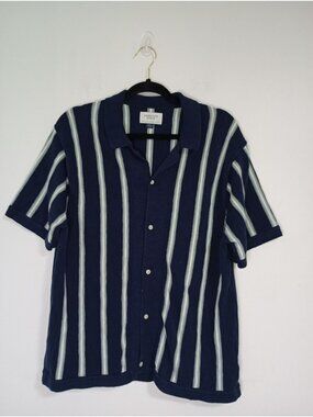 American Eagle Shirt Striped knit Mens Button-Up Navy White Classic Fit M Cotton